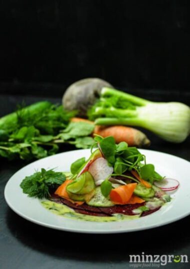 Gemüse-Carpaccio an Dill-Minz Dressing - minzgrün Gemüse-Carpaccio an Dill-Minz Dressing - minzgrün